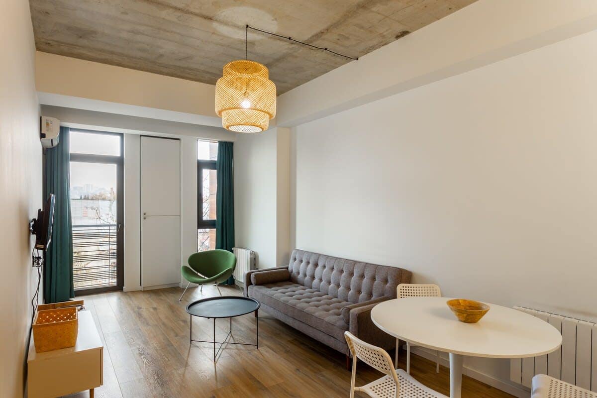 Comfortable sofa provides a relaxing spot to unwind after a long day