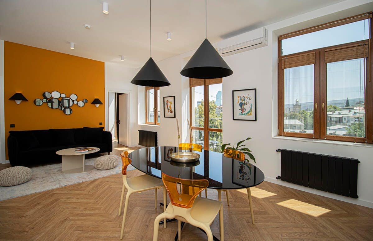With a modern design and thoughtful details, this space is perfect for unwinding and entertaining