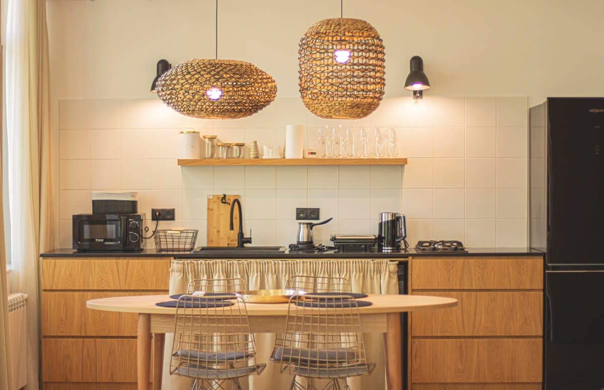 Sleek, modern, open kitchen is stocked with all the essentials