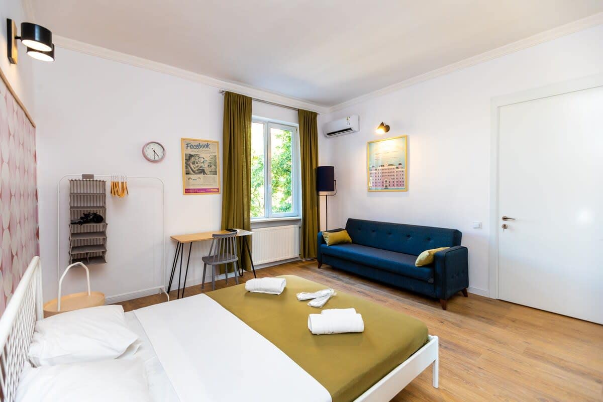bright double bed, a serene retreat designed for relaxation and comfort