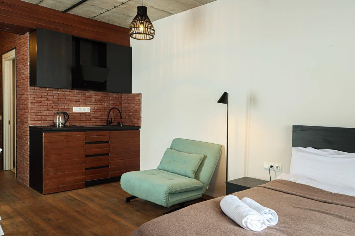 The sofa is expandable and offers extra space for guests.