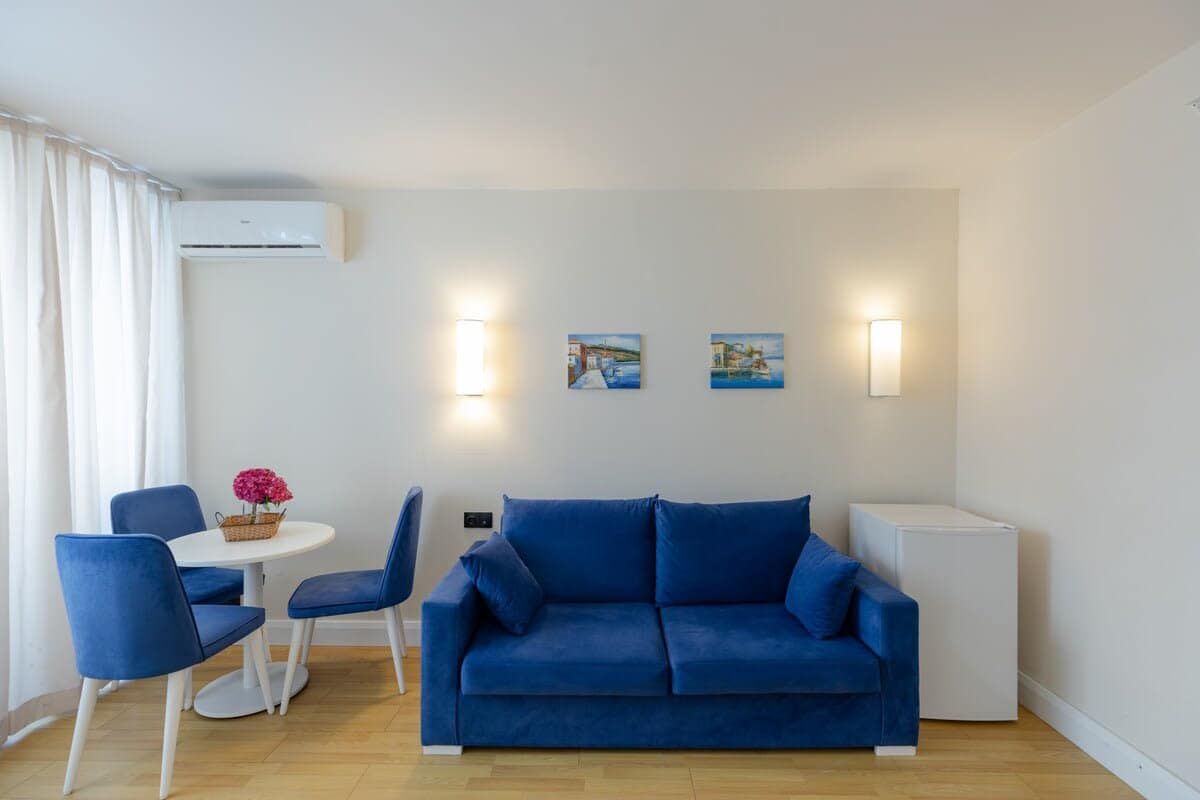 Sofa bed provides a versatile seating and sleeping solution, perfect for extra guests or a comfortable place to relax